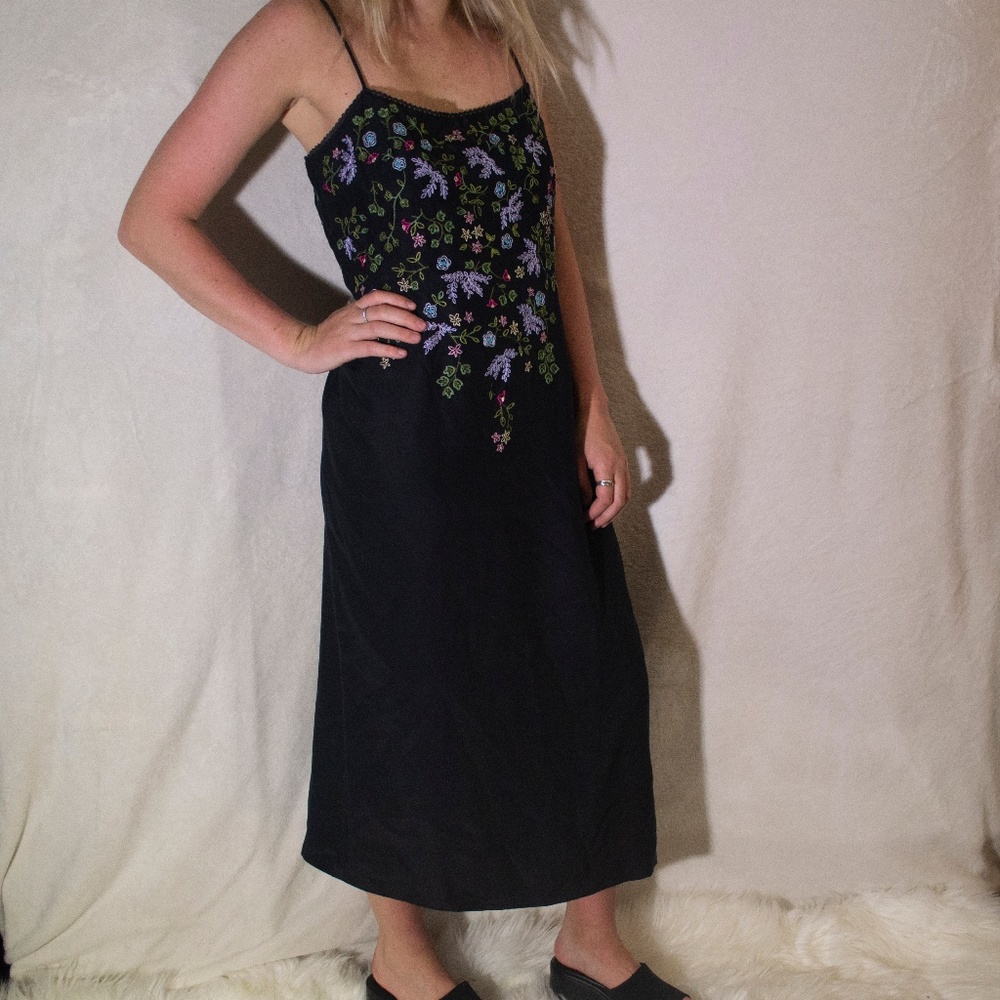 emroidered slip dress